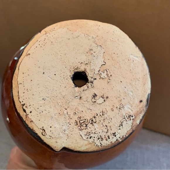 Studio Pottery Brown Glazed Strawberry Pitcher Planter 7” - Picture 3 of 8